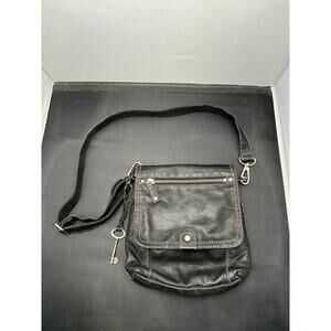 Vintage Fossil Black Leather Crossbody Handbag W/ Multiple Pockets